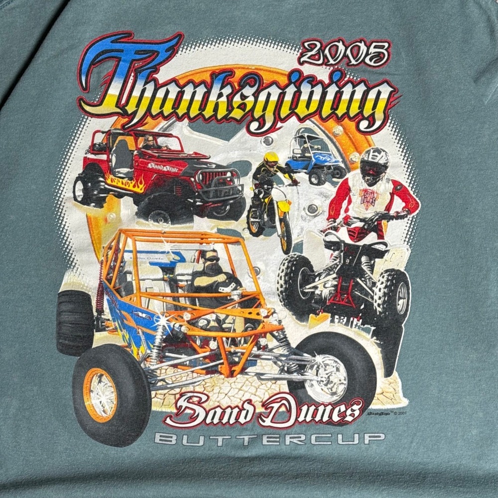 Vintage 2005 Thanksgiving Sand‎ Dunes Buttercup Graphic Tee XXL Teal Grey Gildan